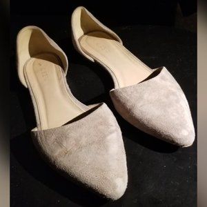 Beige Genuine Italian Suede Pointed Toe D'Orsay Flats